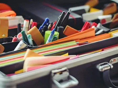 a bunch of stationaries on display