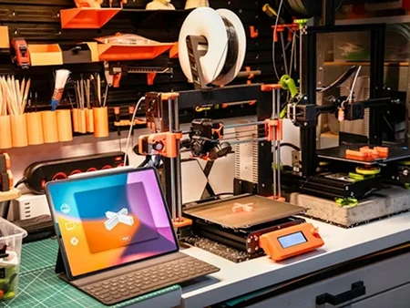 mac on a desk with other items